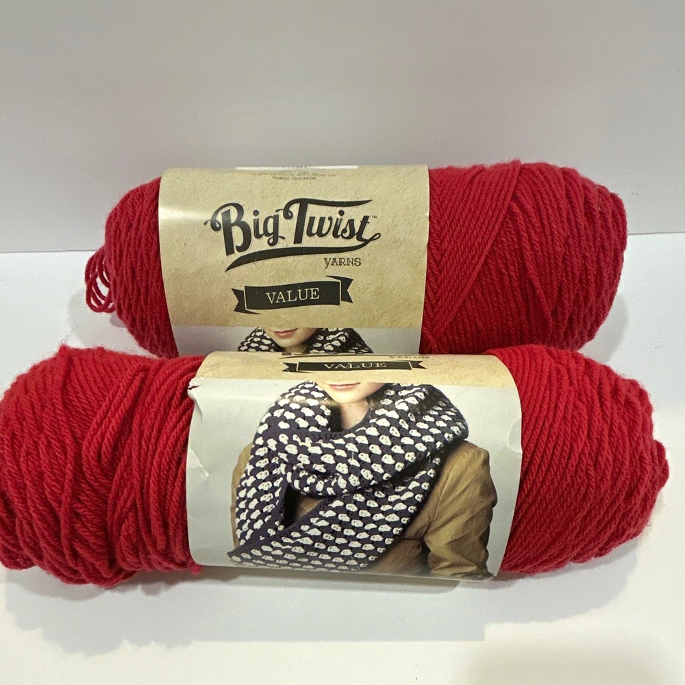 Big Twist Value Scarlet Acrylic Worsted Yarn Skeins Lot of 2 Weight 4